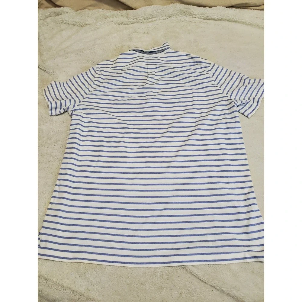 Ralph Lauren Blue Label White Striped Short Sleeve Oxford Knit Polo Top Men XL